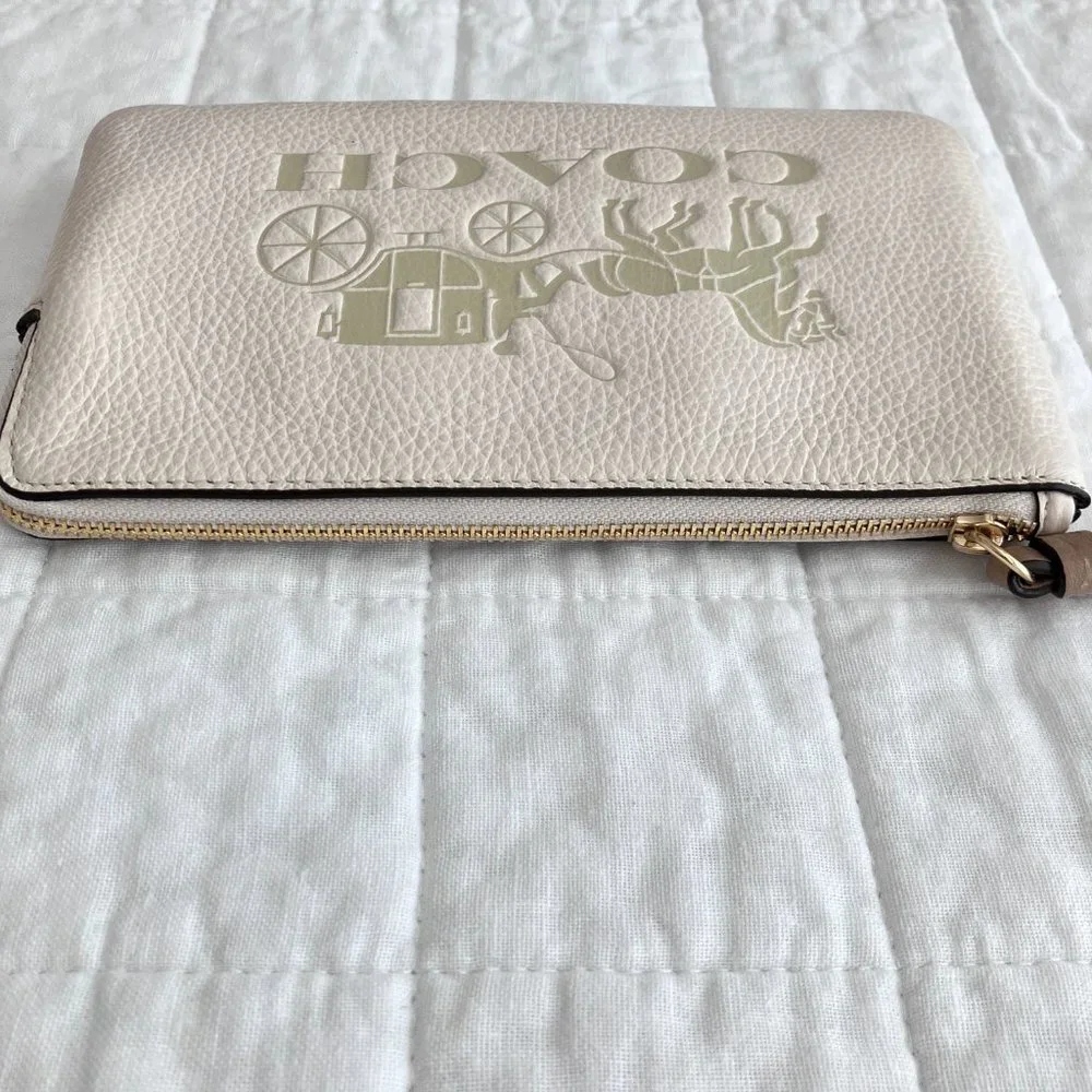 Coach Jes Corner Zip Wristlet Pouch Leather Horse & Carriage